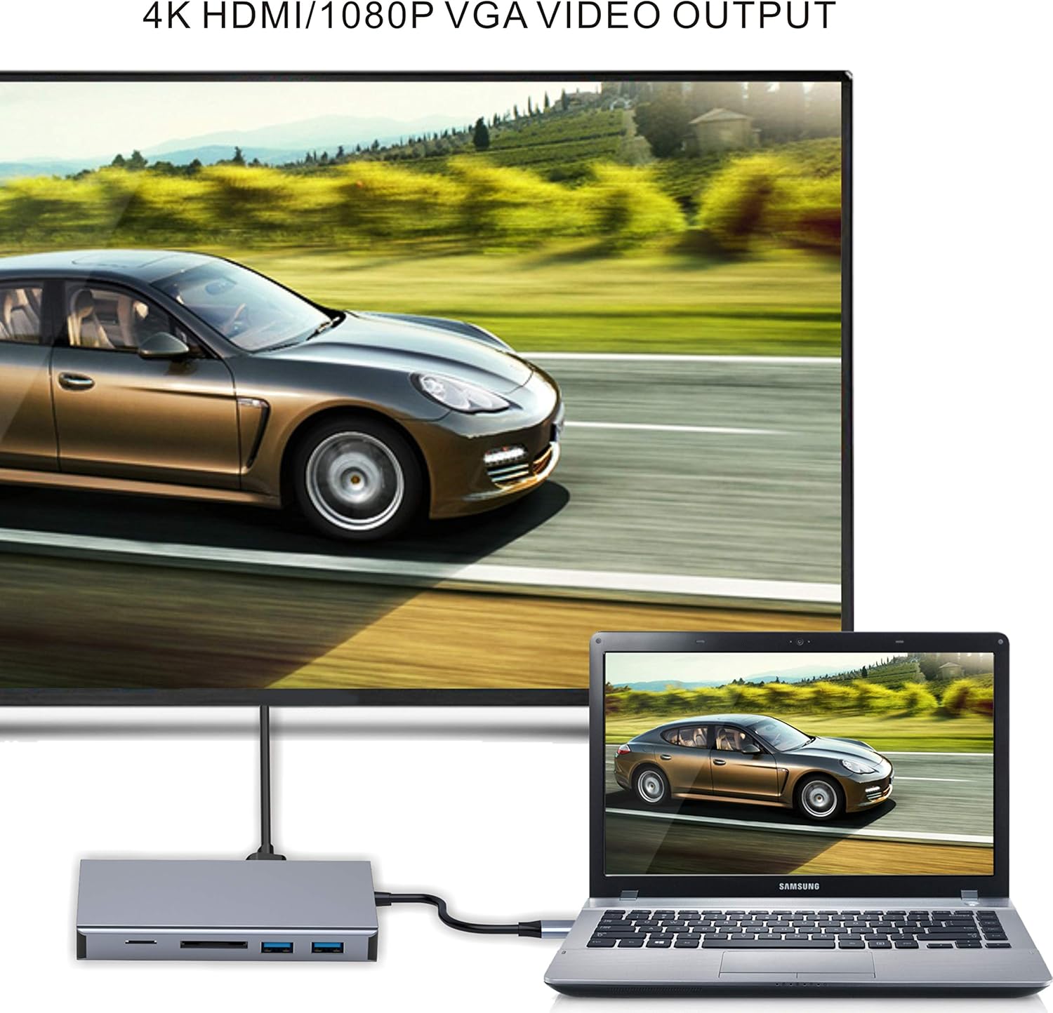 USB C Hub Adapter with 4K USB C to HDMI, VGA, SD/TF Card Reader, Ethernet, 2 USB 3.0 Ports, 2 USB 2.0 Ports, 87W PD Port G90947