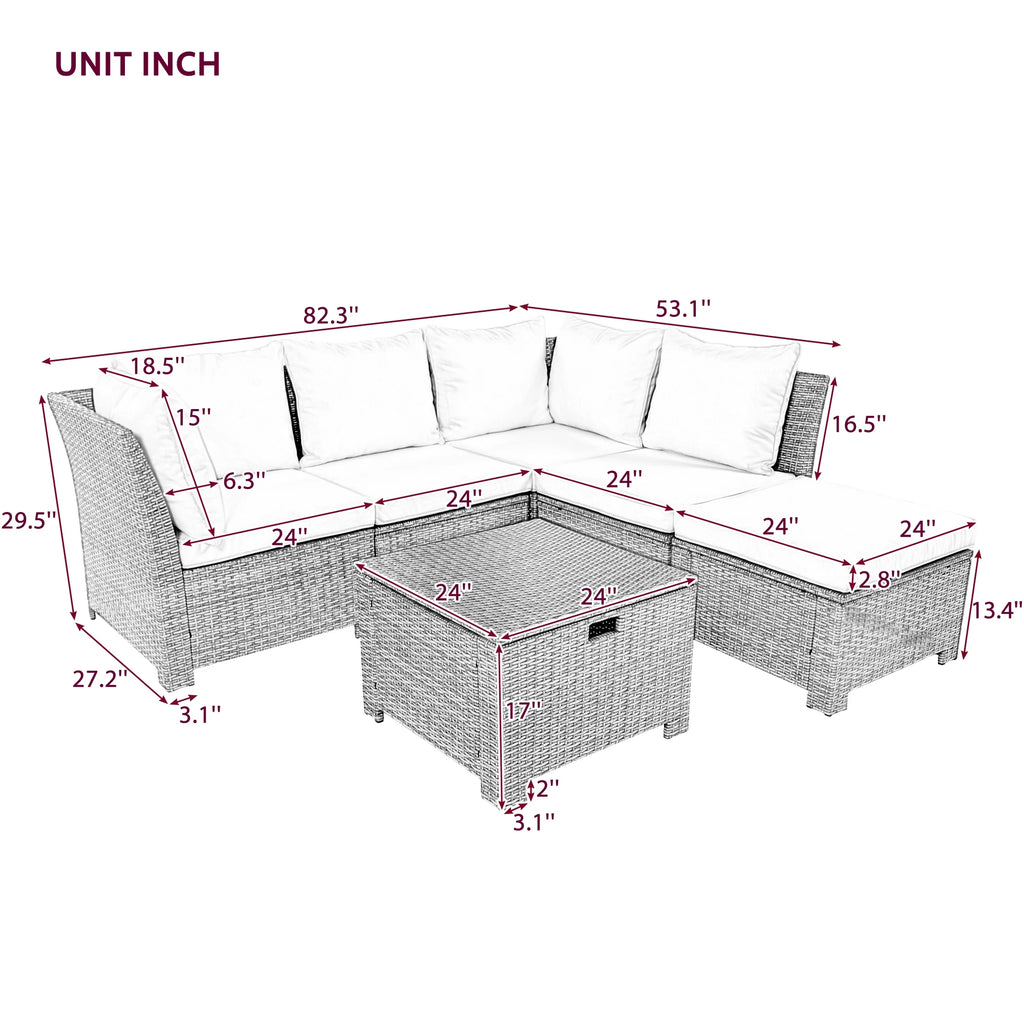 Beige Rattan Wicker Outdoor Sofa Set with Storage Table I545