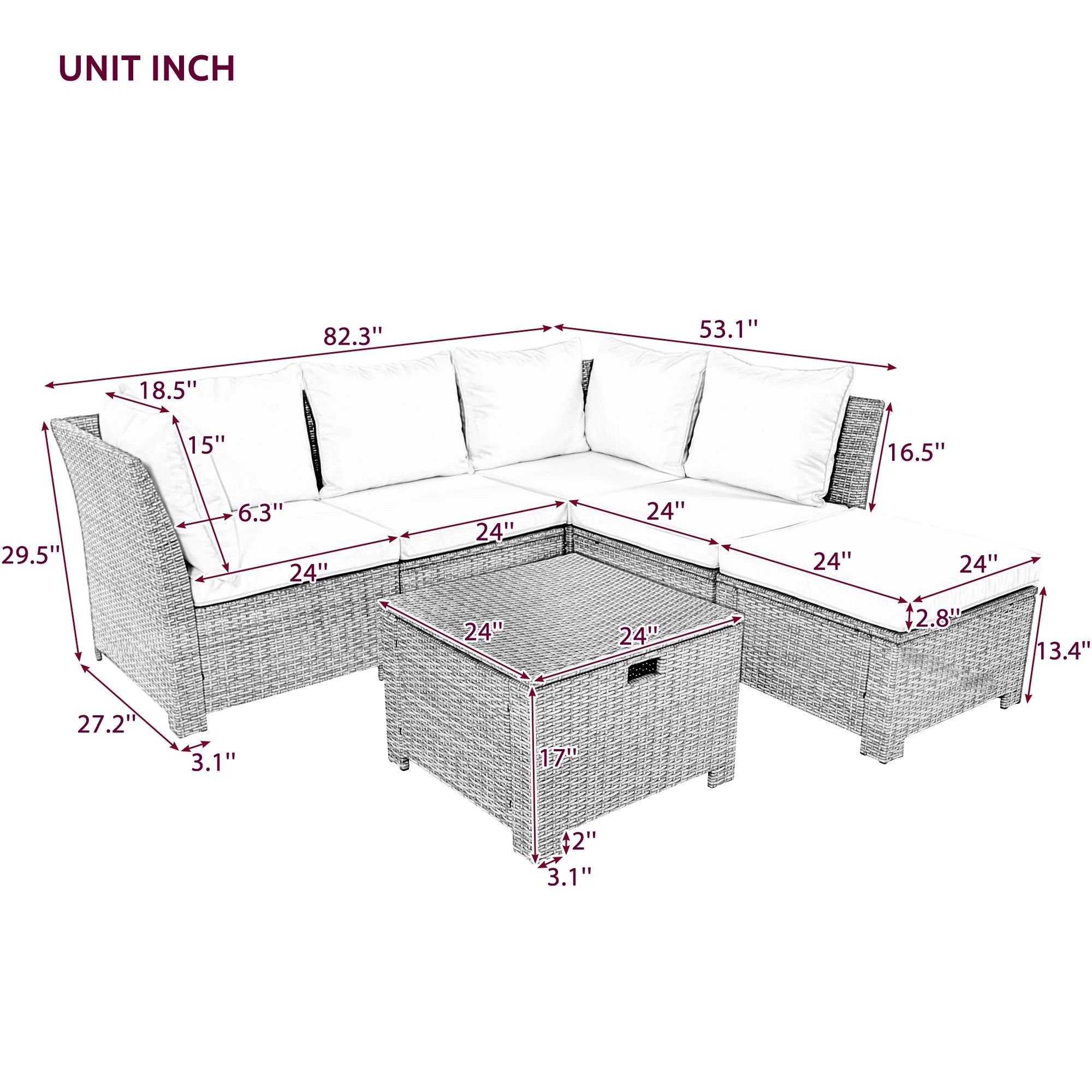 Beige Rattan Wicker Outdoor Sofa Set with Storage Table I545