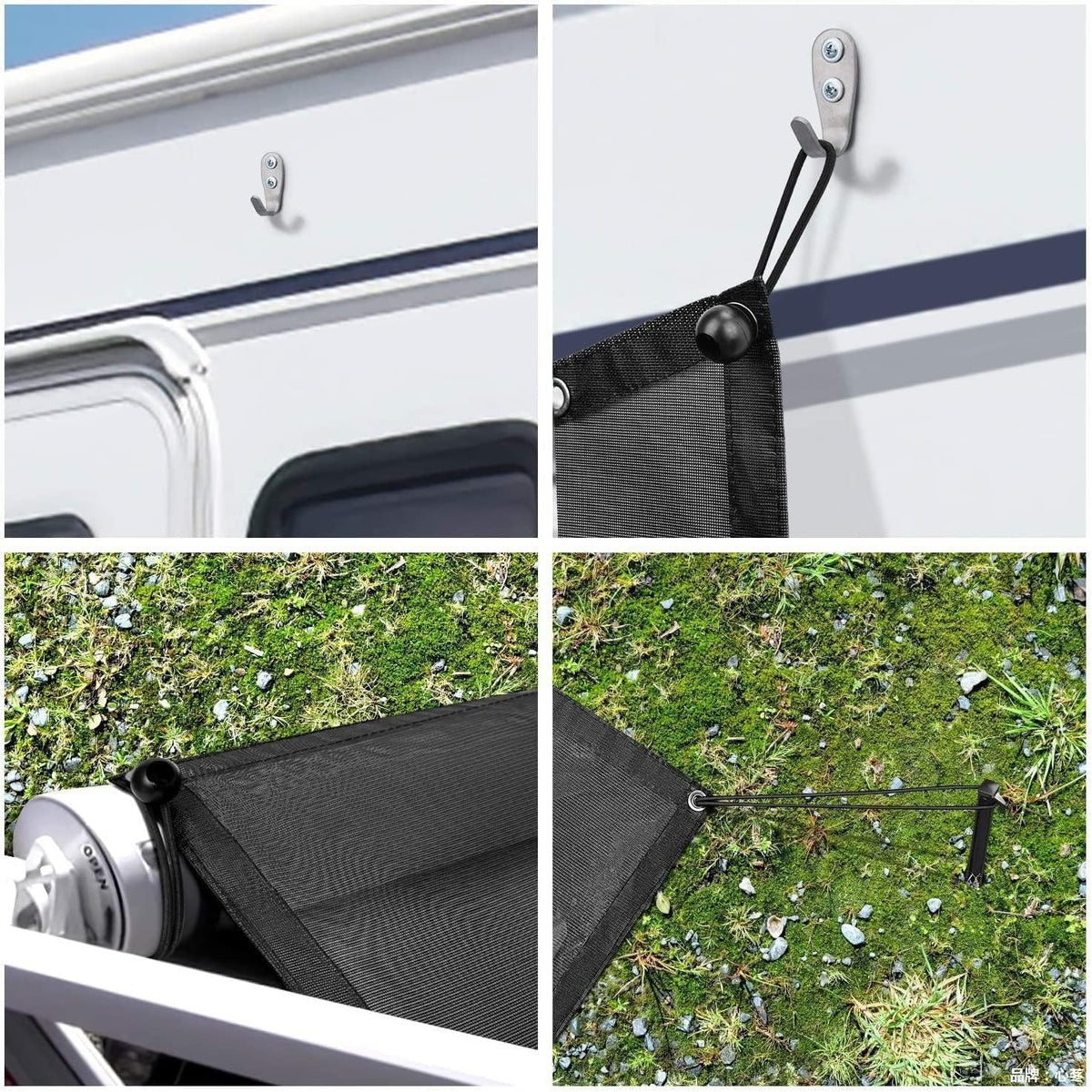 Black Mesh RV Awning Side Sun Shade Screen Kit Pack of 2 M3096