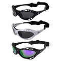 3 Pairs Padded Polarized Sunglasses with Strap, Silver & Black Frames with Smoke Lens & Black Frame with Purple Mirror Lens E51867