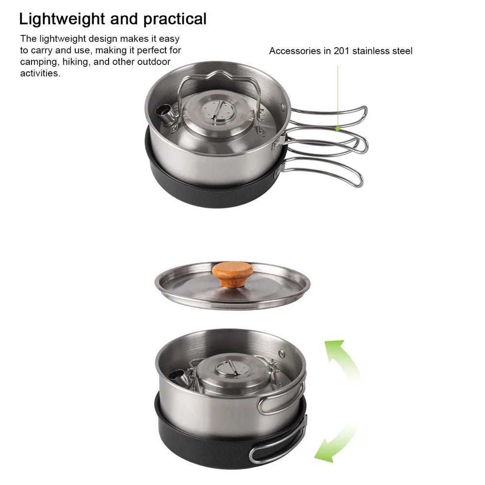 Stainless Steel Camping Cookware Set with Pot Frying Pan Kettle L932748