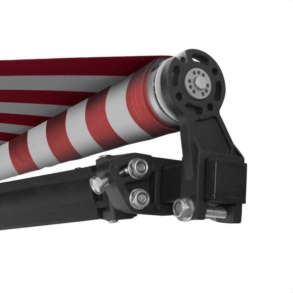 Black Frame Motorized Retractable Patio Canopy Awning 10x8 Red/White O534420