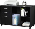 Cherry-red 3 Drawer Wood File Cabinet with Open Storage Shelves on Wheels L6149