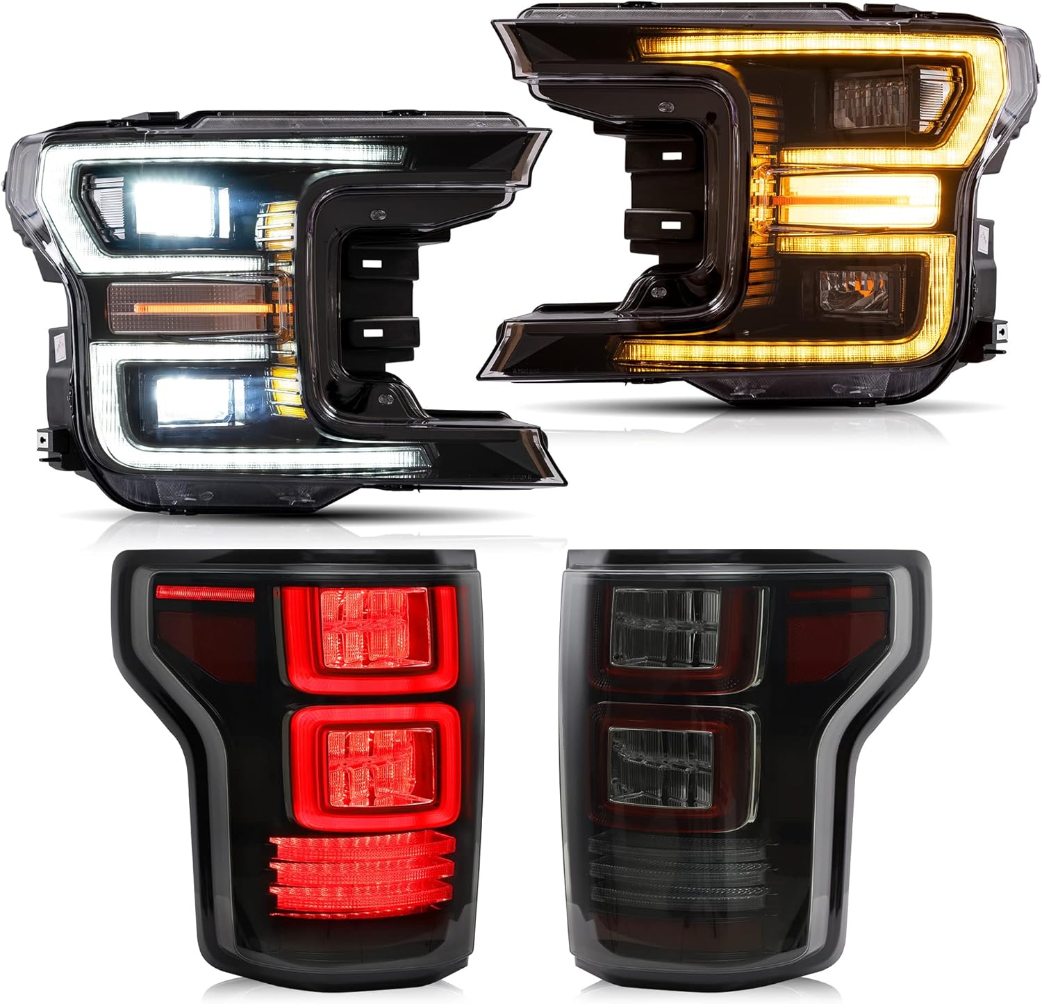 LED Projector Headlights with Smoked Taillights with Red Turn Signal Lights G32096