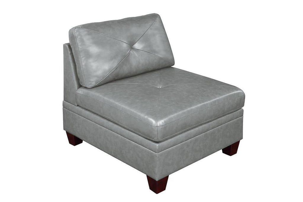 Grey Genuine Leather Tufted Armless Chair Y5294