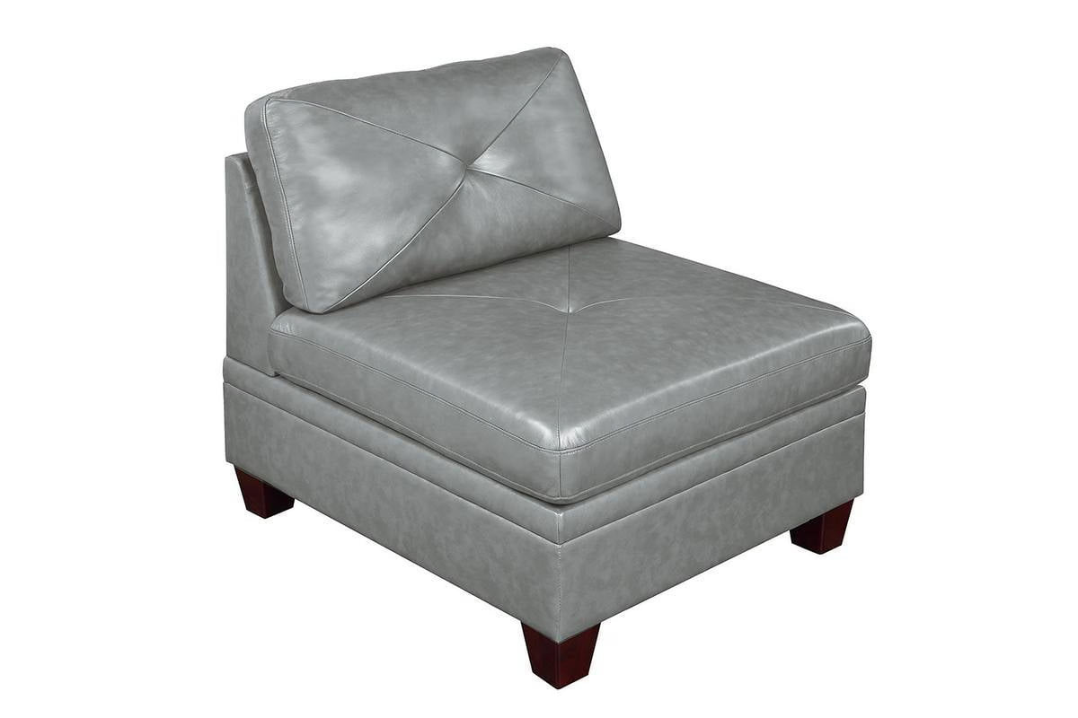 Grey Genuine Leather Tufted Armless Chair Y5294