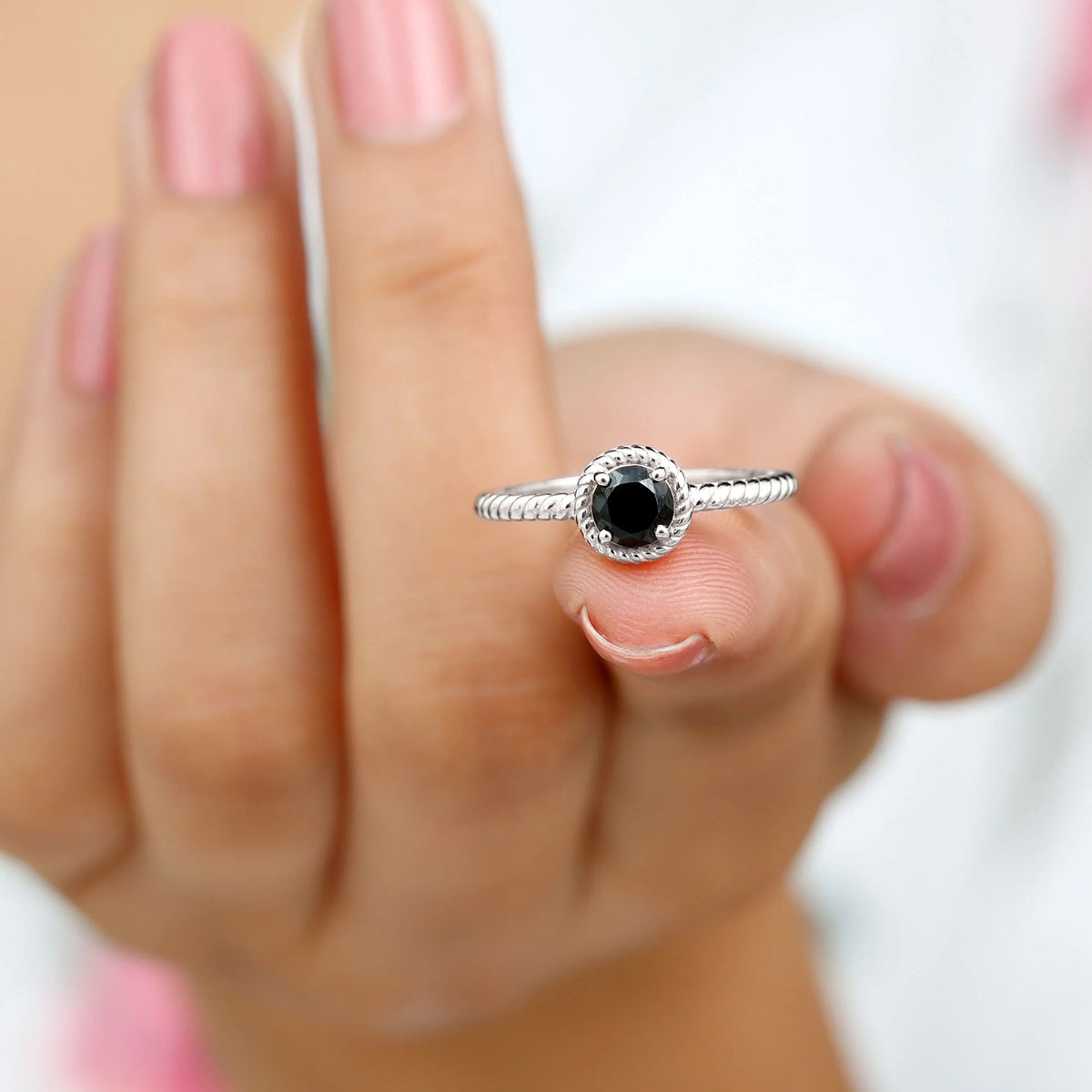 Natural Black Onyx Solitaire Ring, 925 Sterling Silver, US 4.00 X594