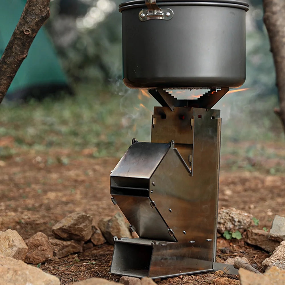 Outdoor Collapsible Wood Burning Portable Stainless Steel Rocket Stove N3560