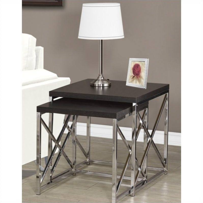 Nesting Table 2pcs Set Cappuccino Chrome Metal U957