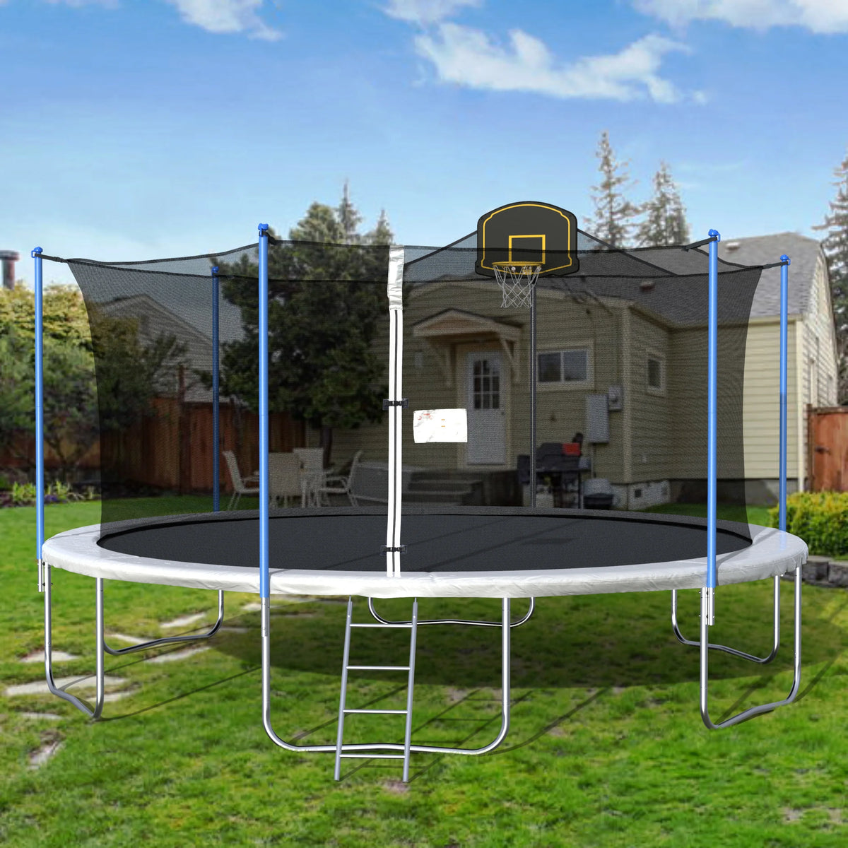 14FT Kids Trampoline with Basketball Hoop and Ladder X2410