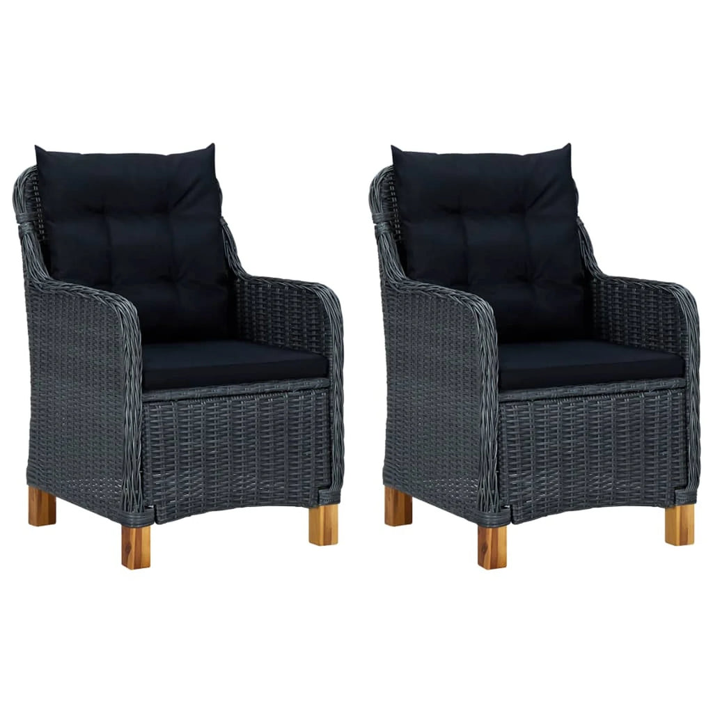 2 pcs Poly Rattan Dark Gray Patio Chairs with Cushions U160235