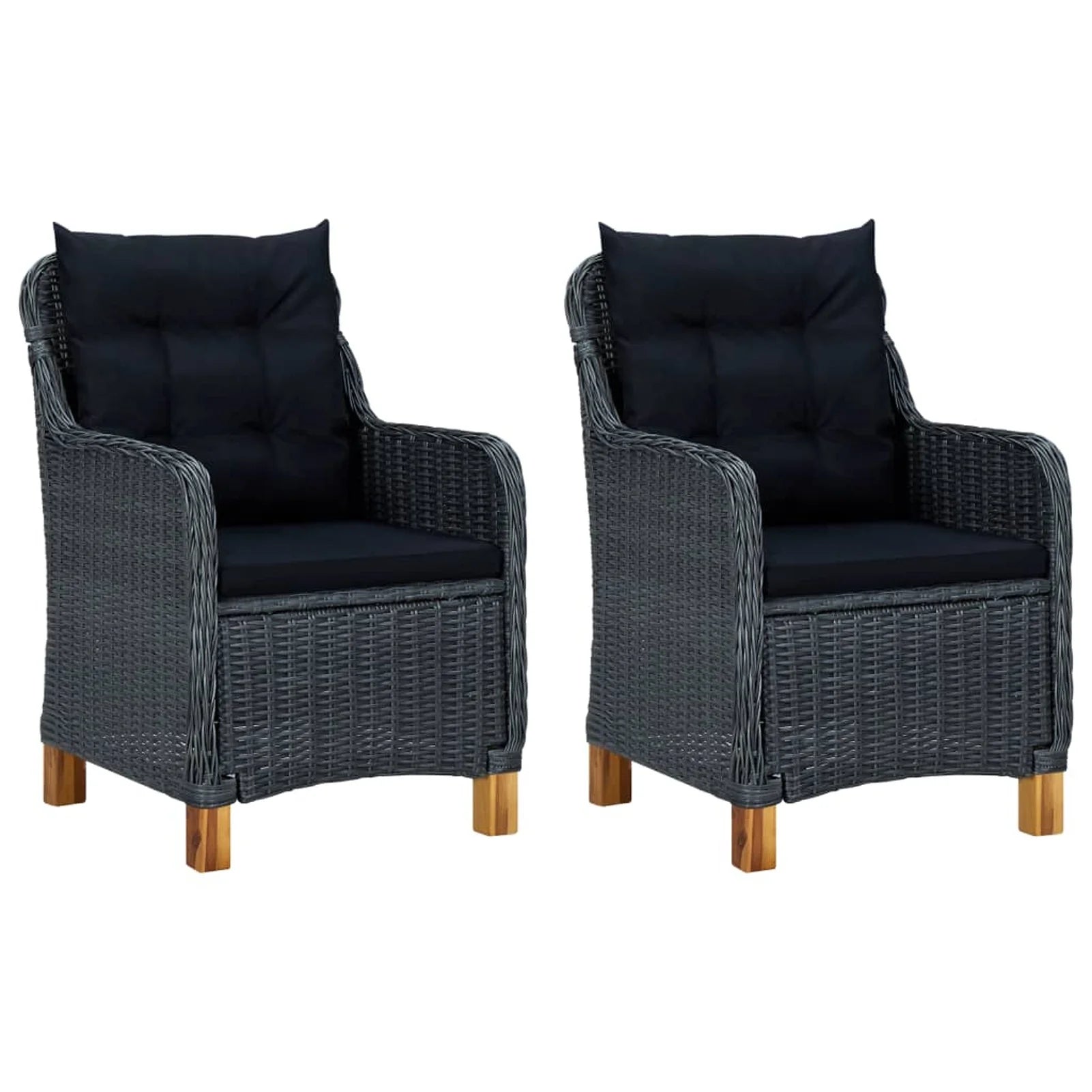 2 pcs Poly Rattan Dark Gray Patio Chairs with Cushions U160235