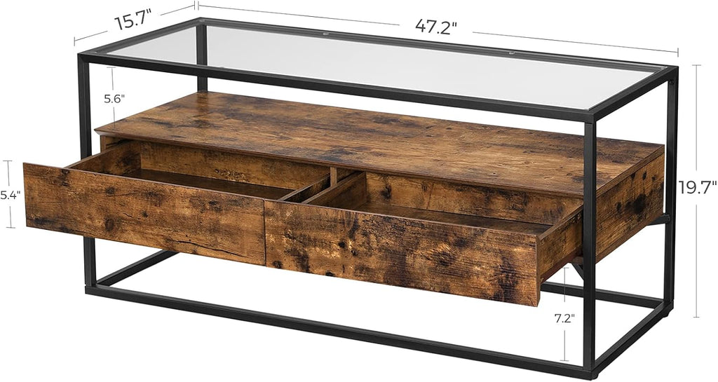 Rustic Brown and Black TV Cabinet with 2 Drawers N239006