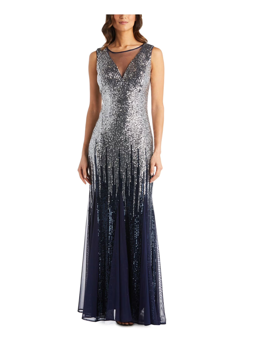 Navy Stretch Sequined Sleeveless Formal Mermaid Dress Petites 10P C6247