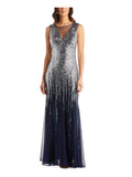 Navy Stretch Sequined Sleeveless Formal Mermaid Dress Petites 10P C6247