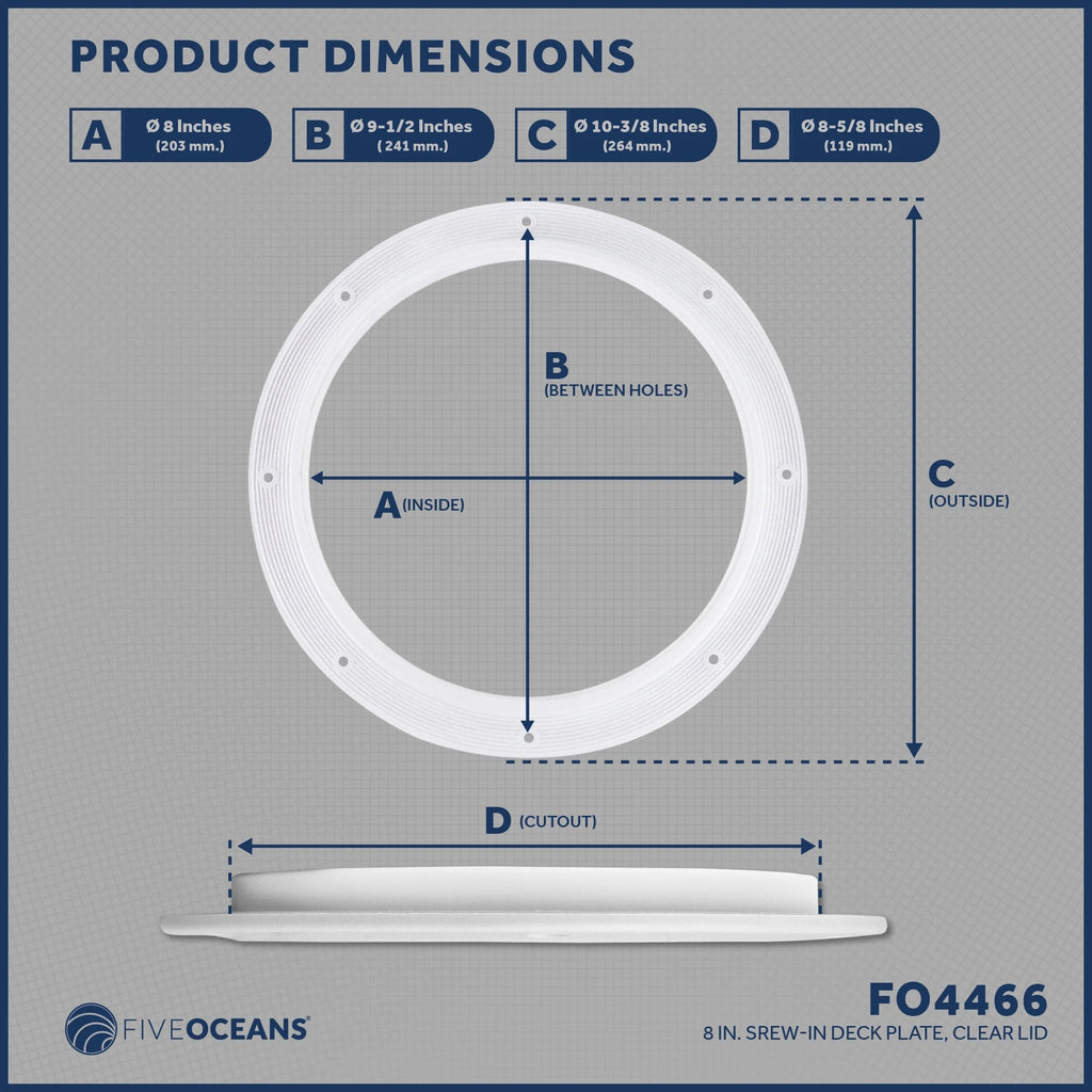 8" Marine Round Inspection Deck Plate Hatch with Detachable Clear Lid, UV-Resistant ABS White Plastic Q651639