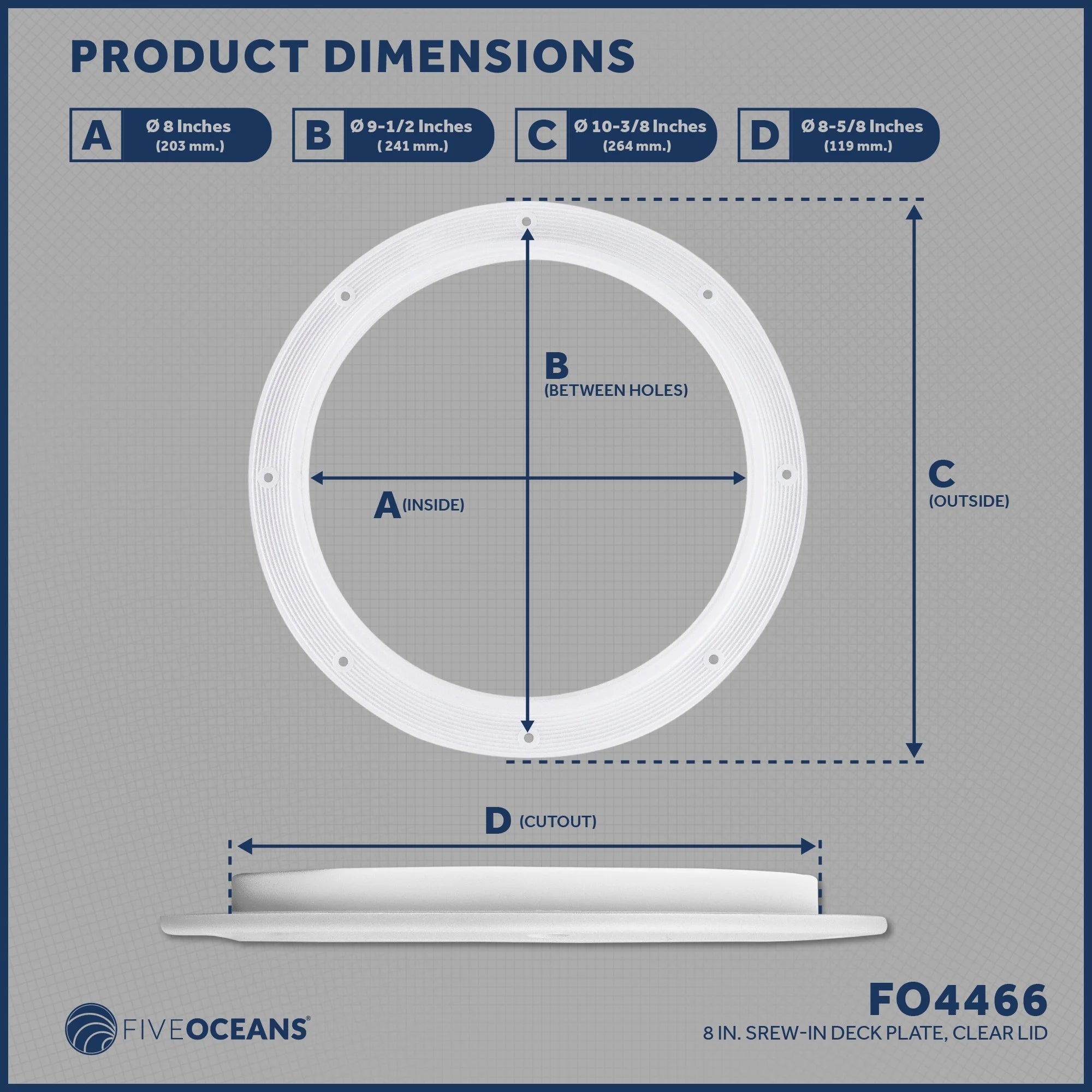 8" Marine Round Inspection Deck Plate Hatch with Detachable Clear Lid, UV-Resistant ABS White Plastic Q651639
