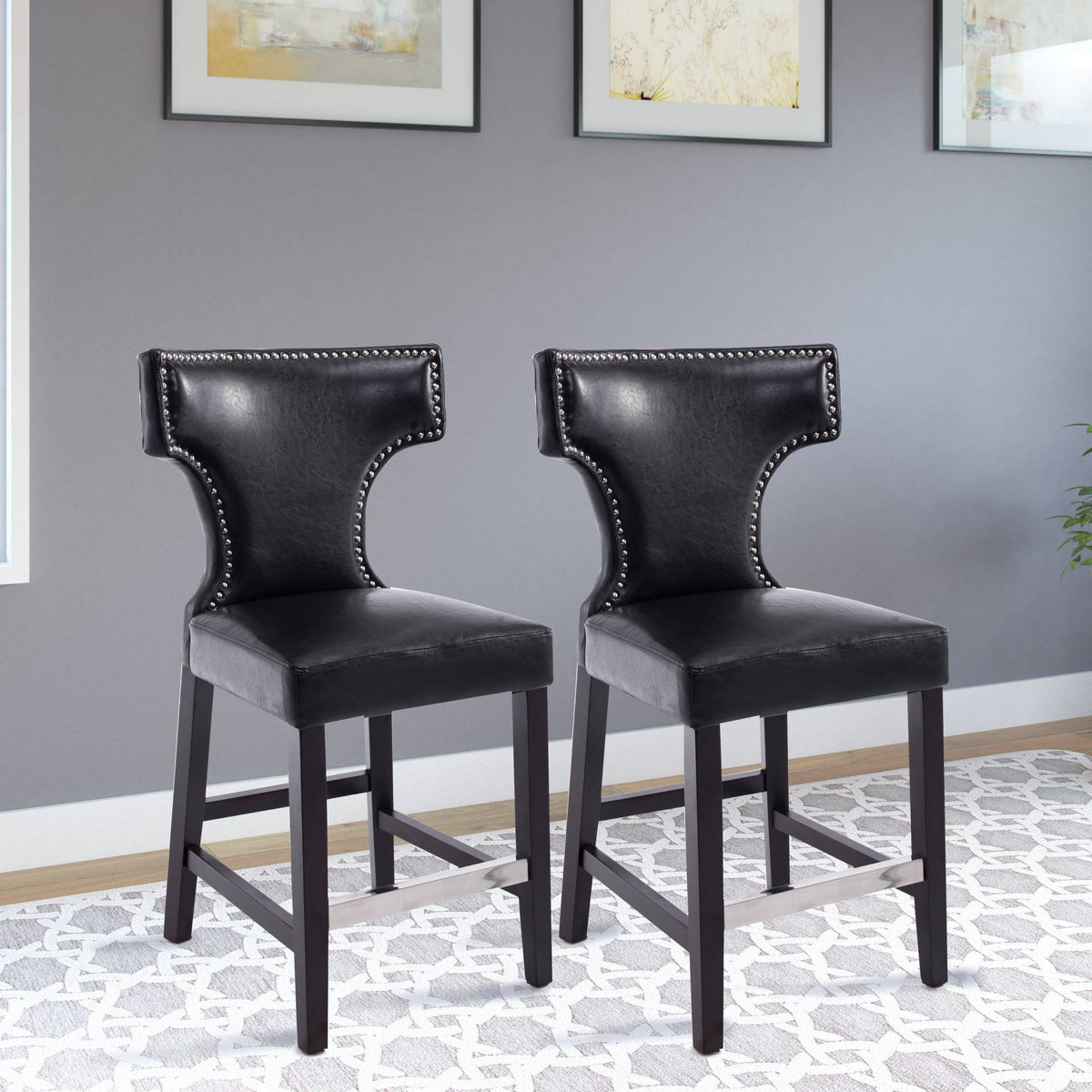 Black Metal Studs Counter Height Barstool (Set of 2) R8413