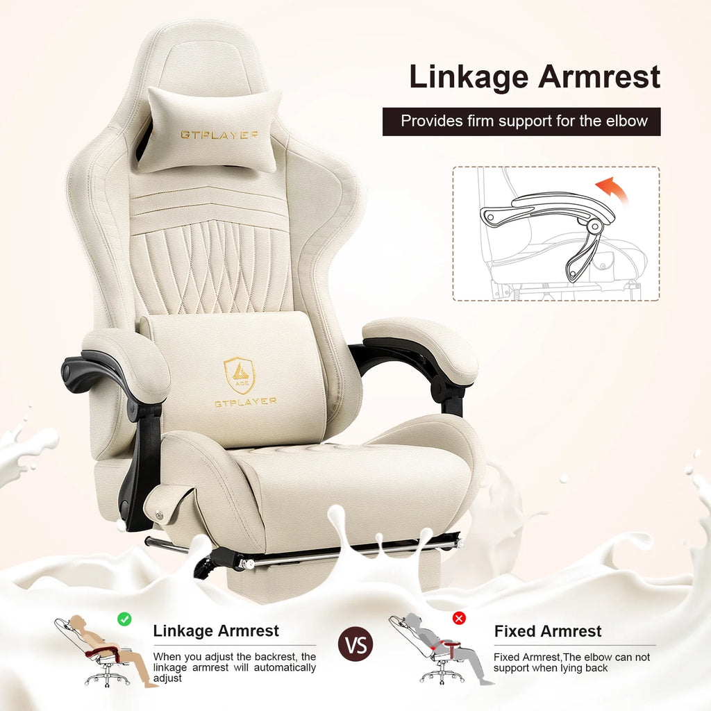 Ivory PVC Leather Gaming Chair with Footrest E600