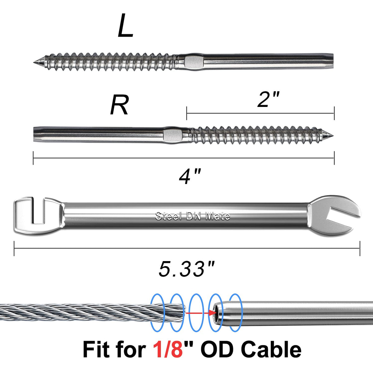 T316 Stainless Steel Swage Lag Screws for Deck Railing Hardware, 120 Packs X60123