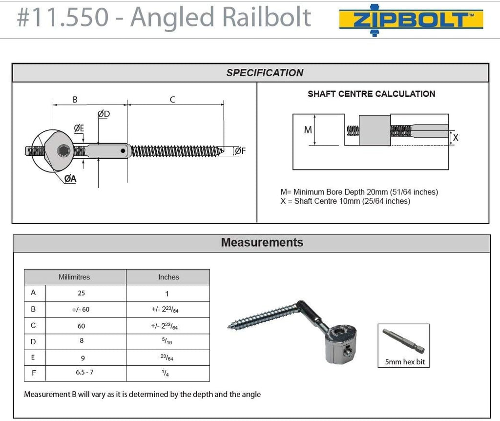 40 Pack Angled Railbolt with 5mm Hex Bit R131125