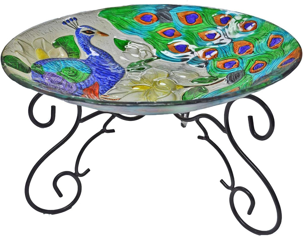 Deep Hand Painted Glass Plate, 18 by 3-Inch B3574