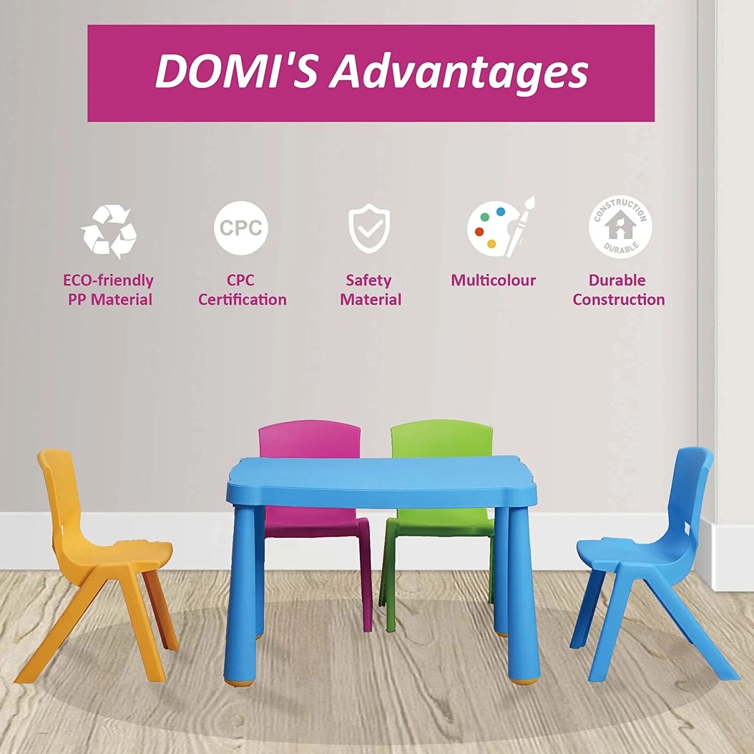 5 Pieces Plastic Toddler Kids Table and Chair Set G3349