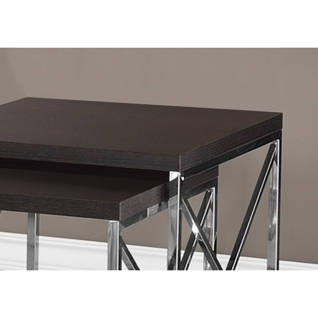 Nesting Table 2pcs Set Cappuccino Chrome Metal U957