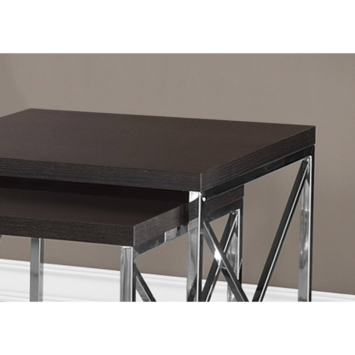 Nesting Table 2pcs Set Cappuccino Chrome Metal U957
