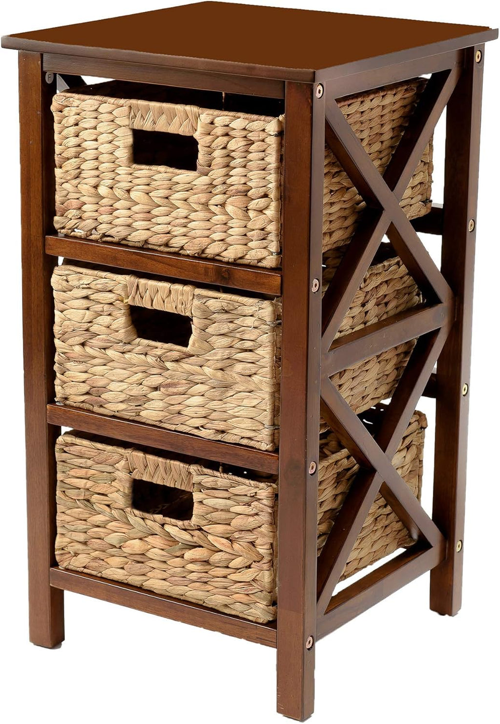 3 Tier End Table with 3 Baskets, Walnut P136880