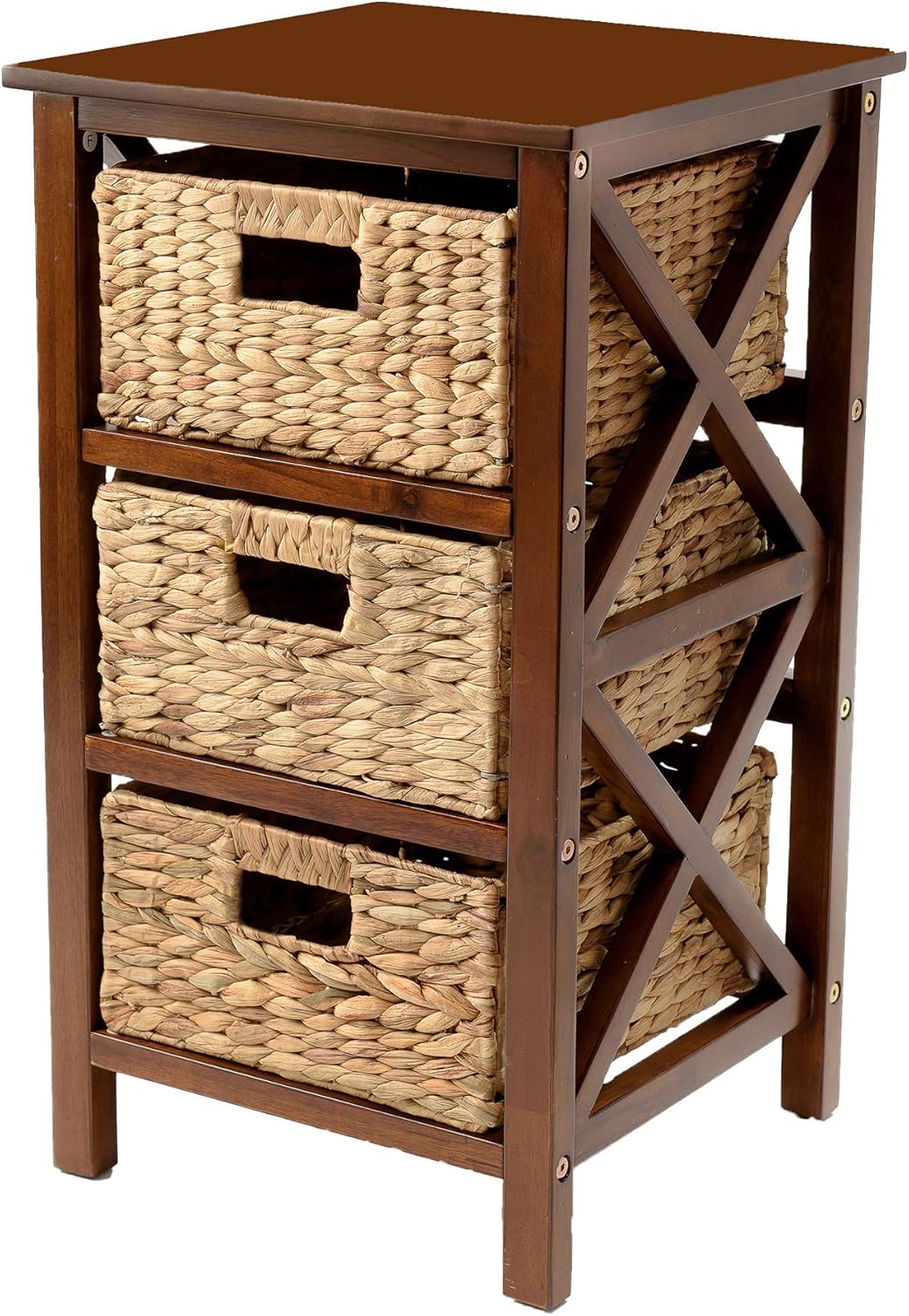 3 Tier End Table with 3 Baskets, Walnut P136880