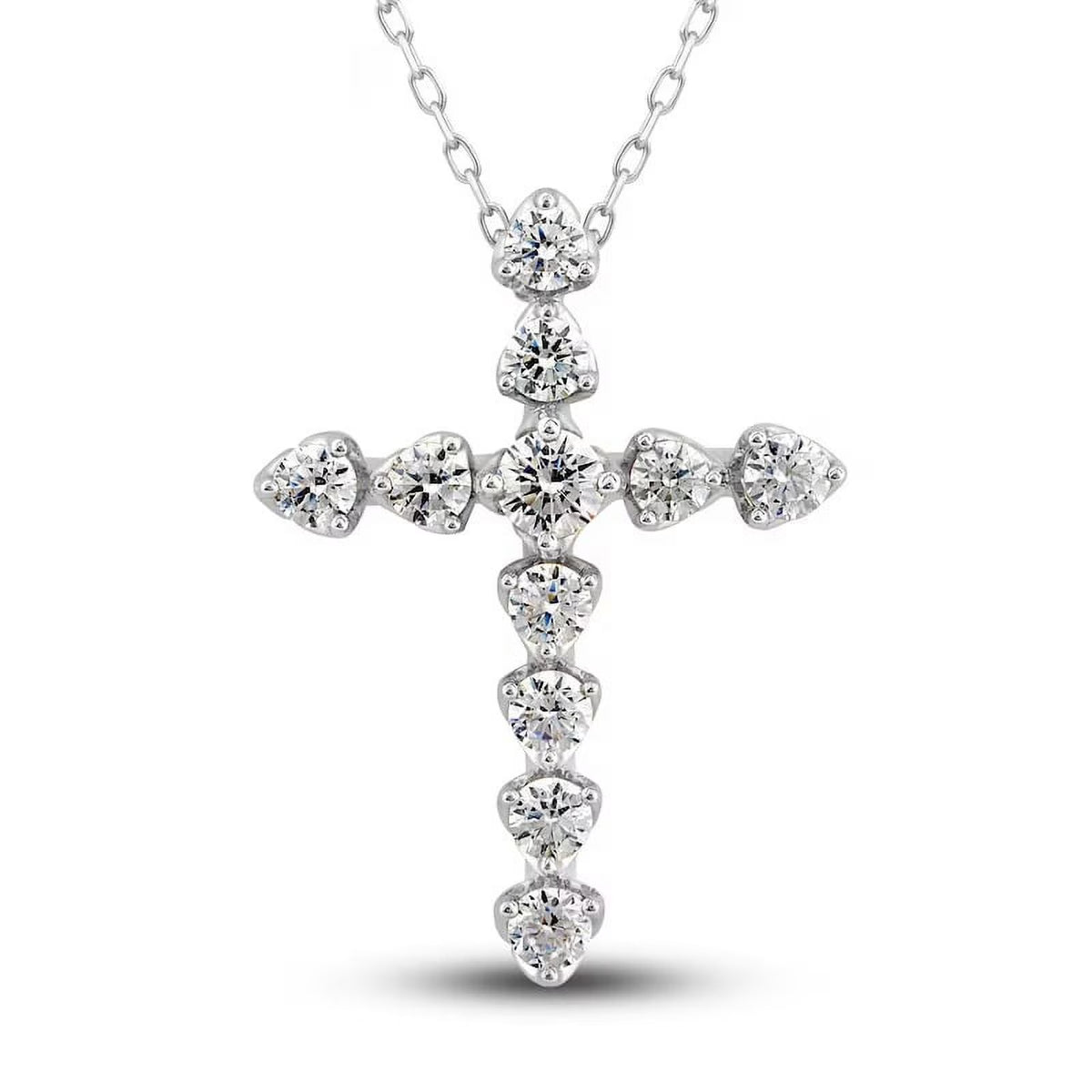 14K White Gold Natural Diamond Cross Pendant Necklace with 18 inch Chain H36661