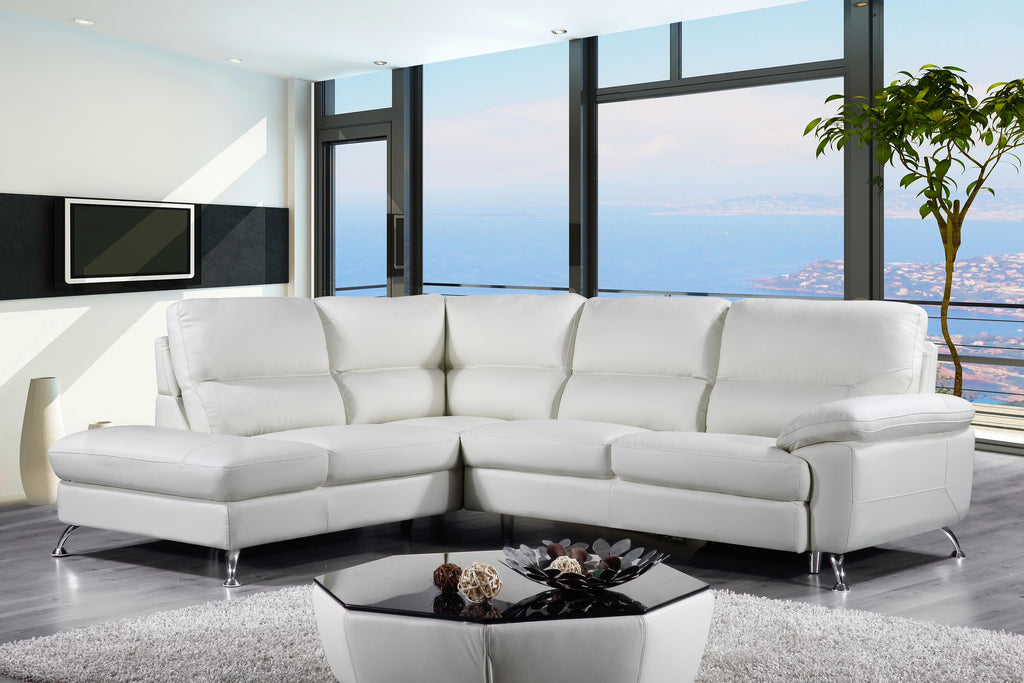 Off White Leather Sectional Sofa with Left Facing Chaise Lounge A386
