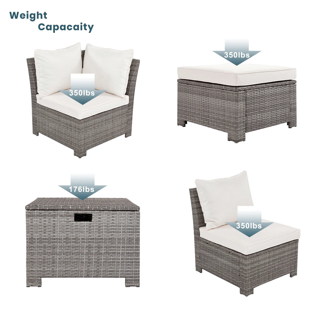 Beige Rattan Wicker Outdoor Sofa Set with Storage Table I545