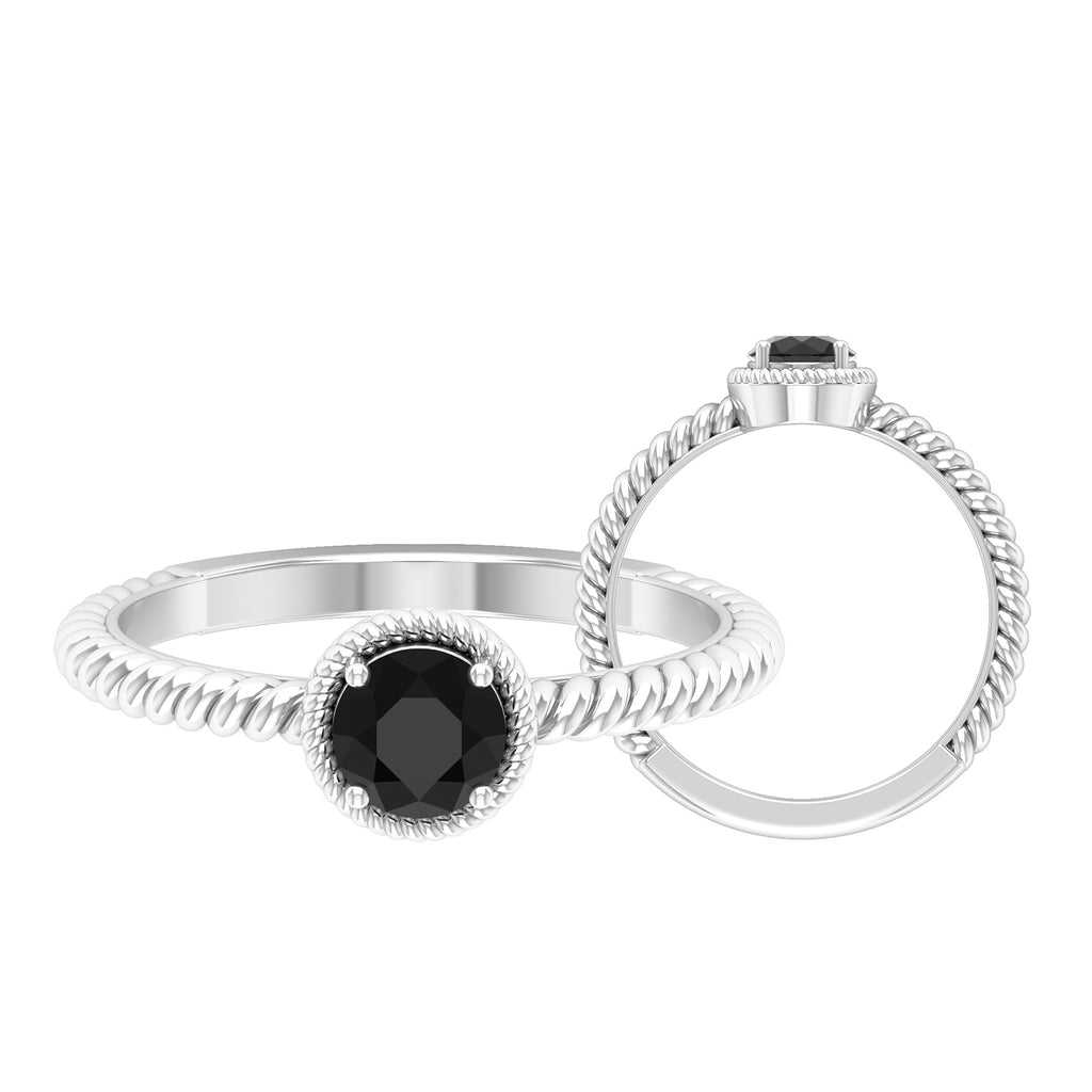 Natural Black Onyx Solitaire Ring, 925 Sterling Silver, US 4.00 X594