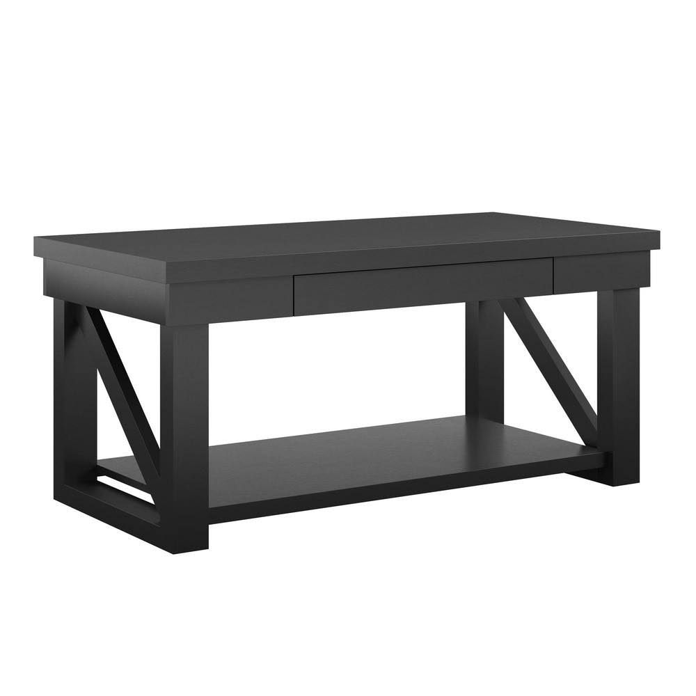Black Rectangle Wood Coffee Table with Drawers Y234765
