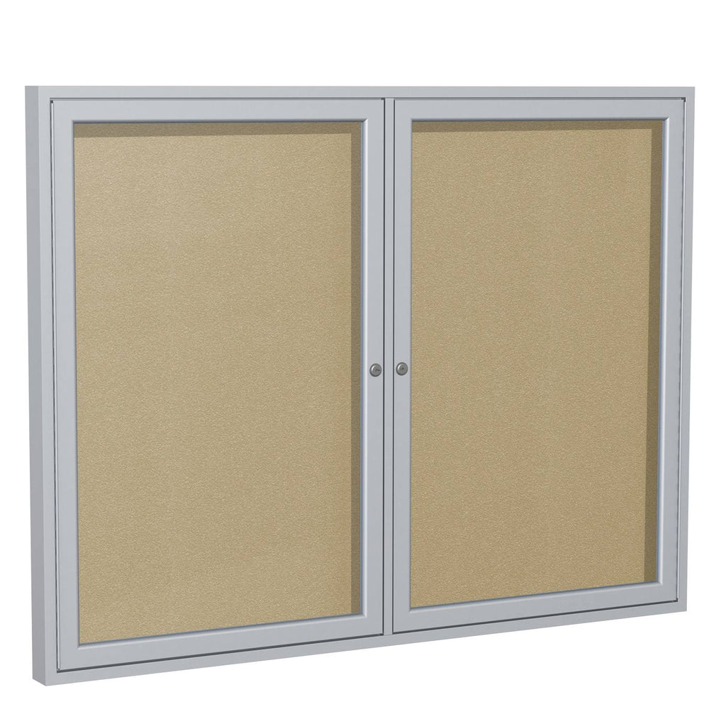 2 Door Enclosed Vinyl Bulletin Board Satin Frame Caramel C64700
