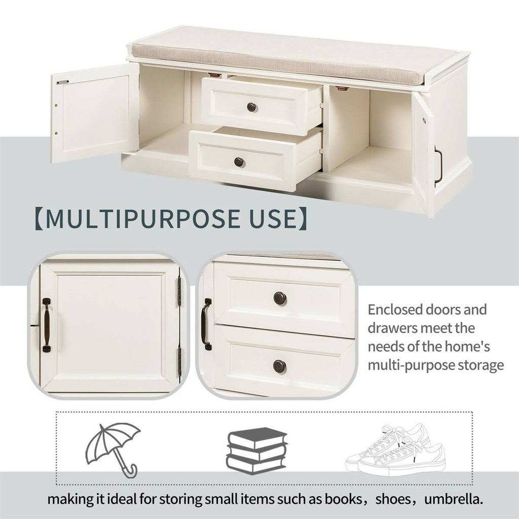 White Storage Bench with 2 Drawers and 2 Cabinets C20023