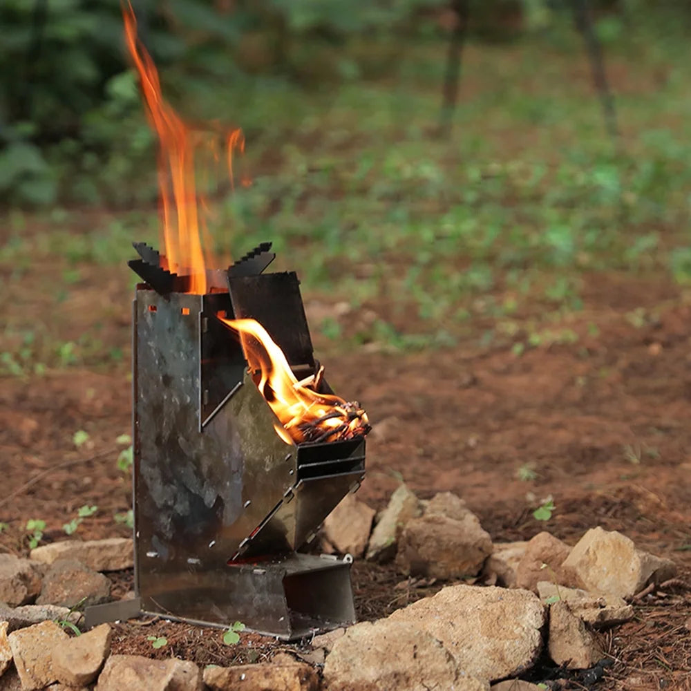 Outdoor Collapsible Wood Burning Portable Stainless Steel Rocket Stove N3560