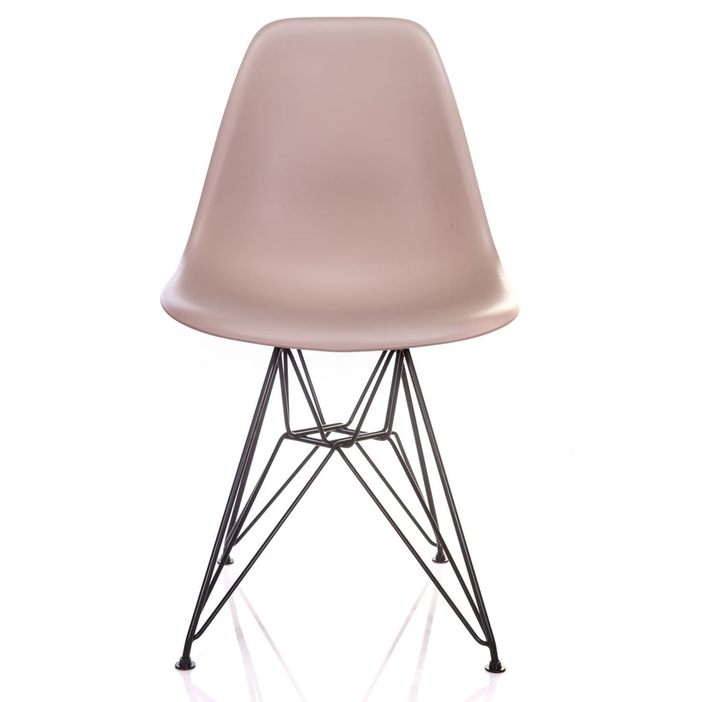 Cream Beige Mid-Century Modern Dining Accent Side Chair with Black Steel Leg (Set of 2) D32632