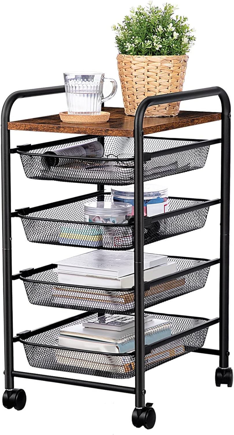 5 Tier Rolling Cart with Mesh Drawers and Wheels D335894