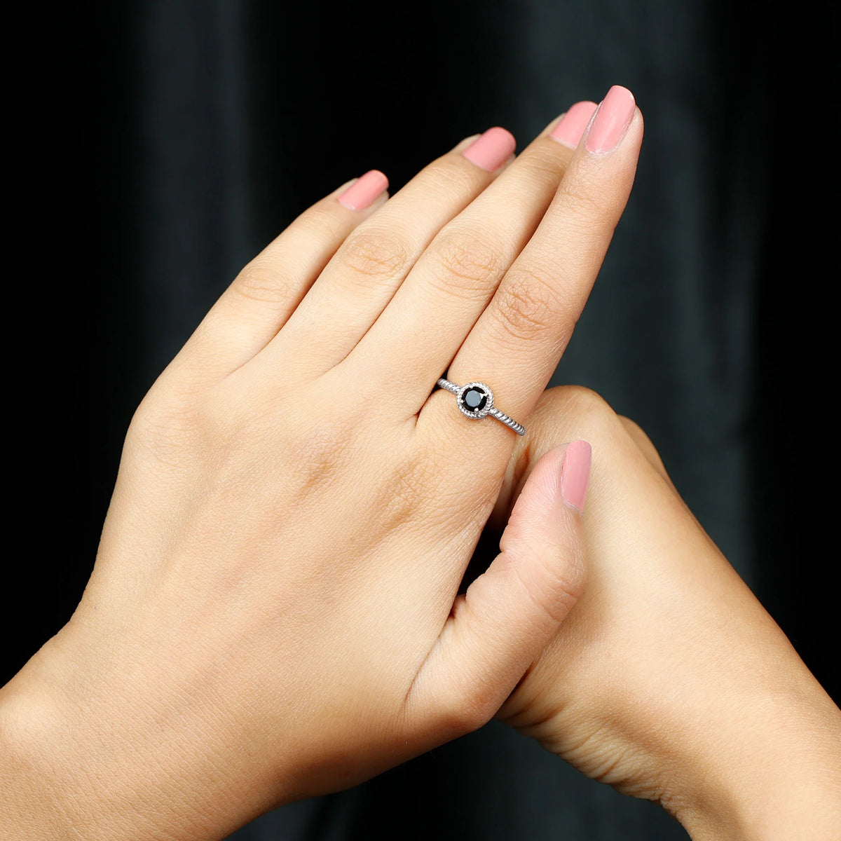 Natural Black Onyx Solitaire Ring, 925 Sterling Silver, US 4.00 X594