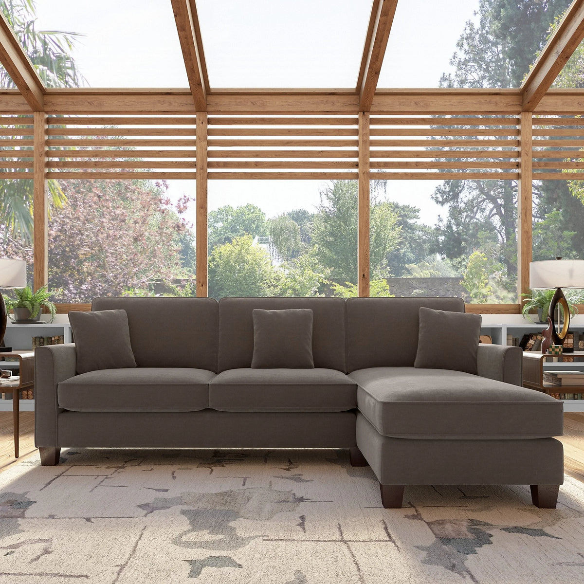 Dark Gray Microsuede Sectional Couch with Reversible Chaise C9675