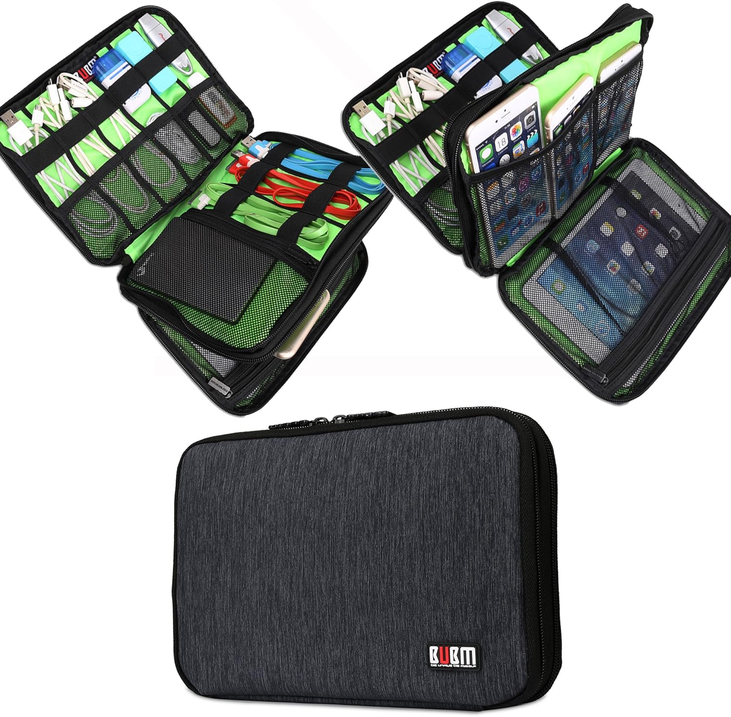 Black Double Layer Electronics Accessories Travel Organizer Bag R995