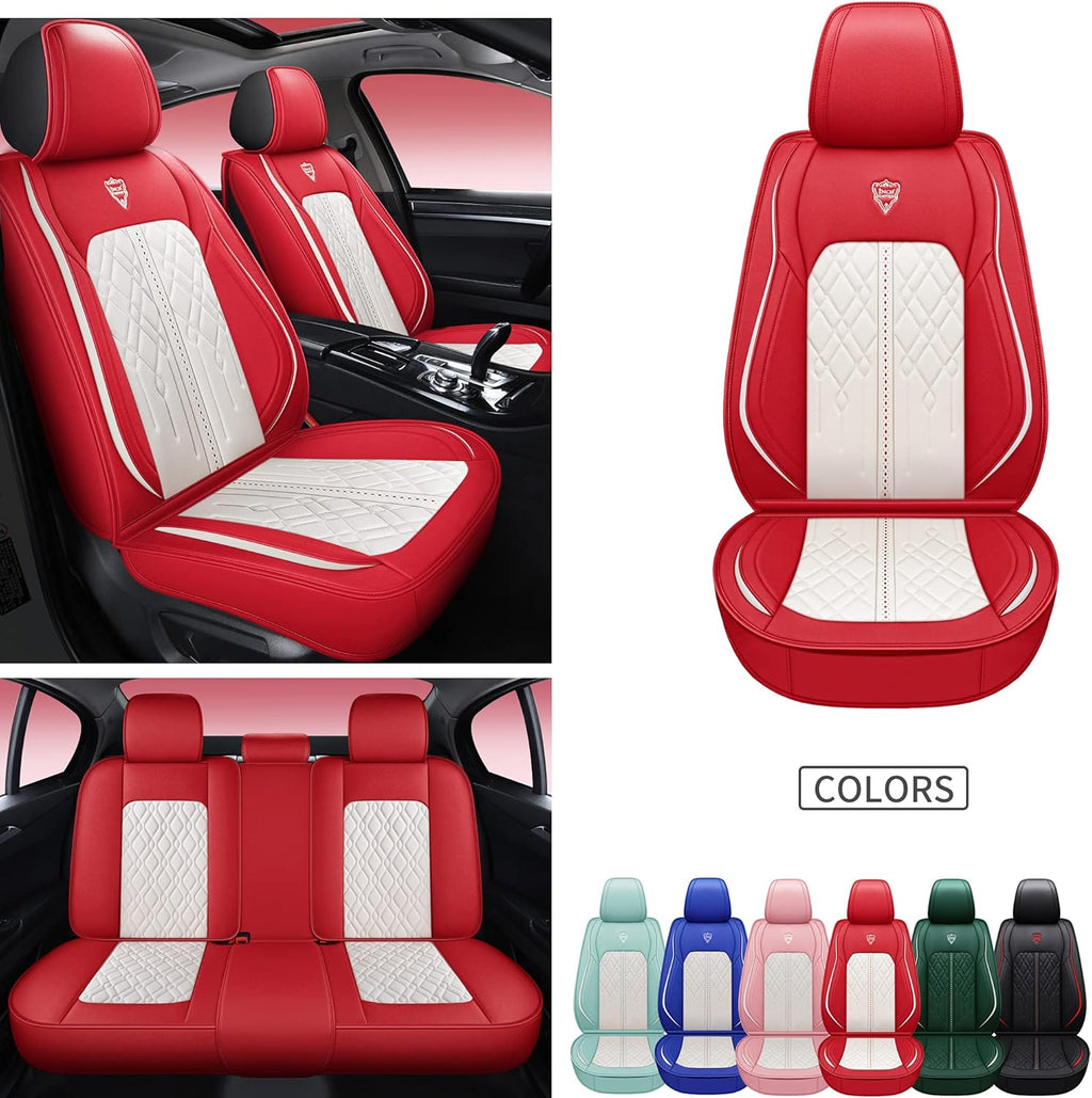 Red Straight Line Synthetic Leather Car Seat Cover Set L973
