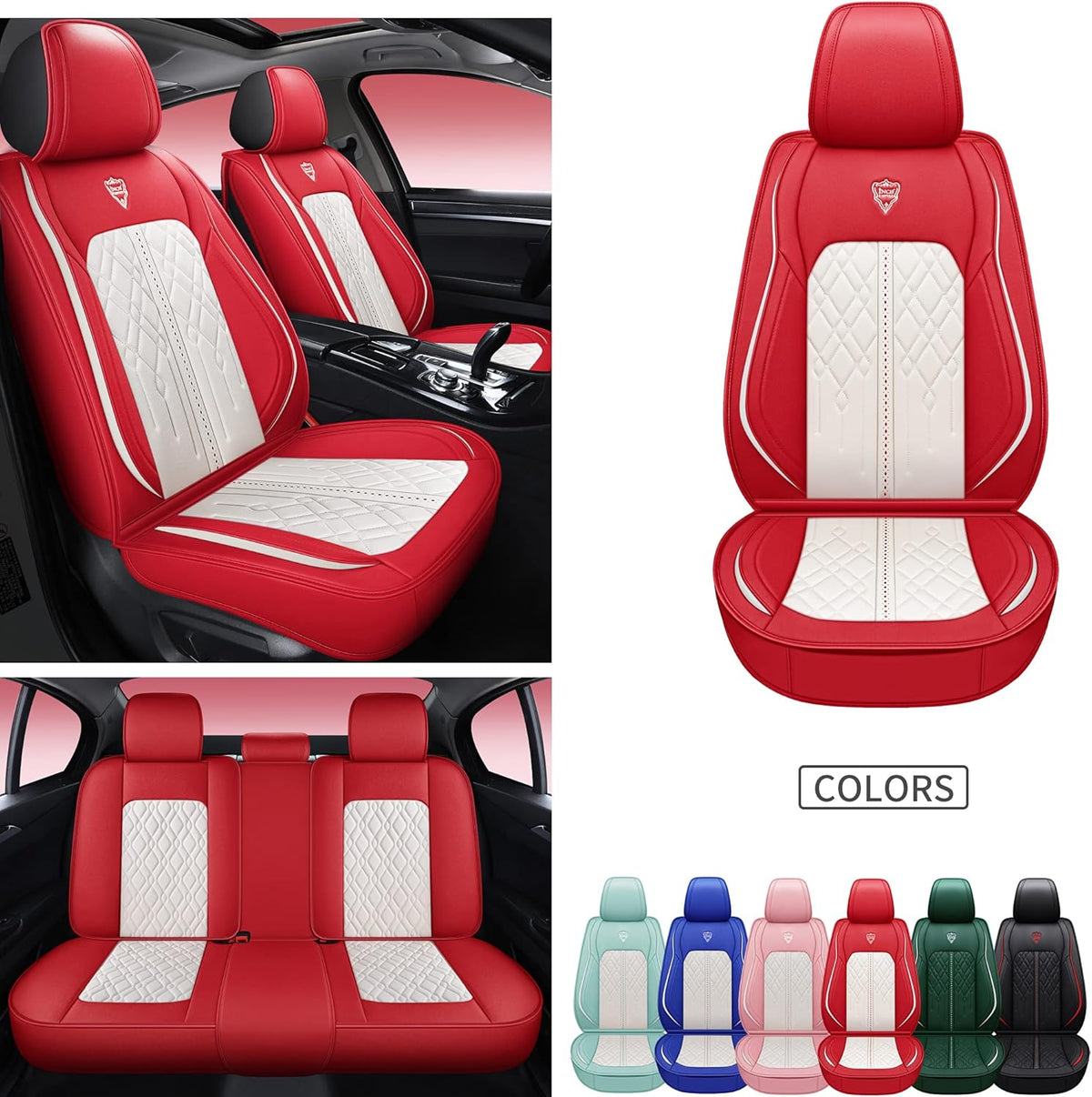 Red Straight Line Synthetic Leather Car Seat Cover Set L973