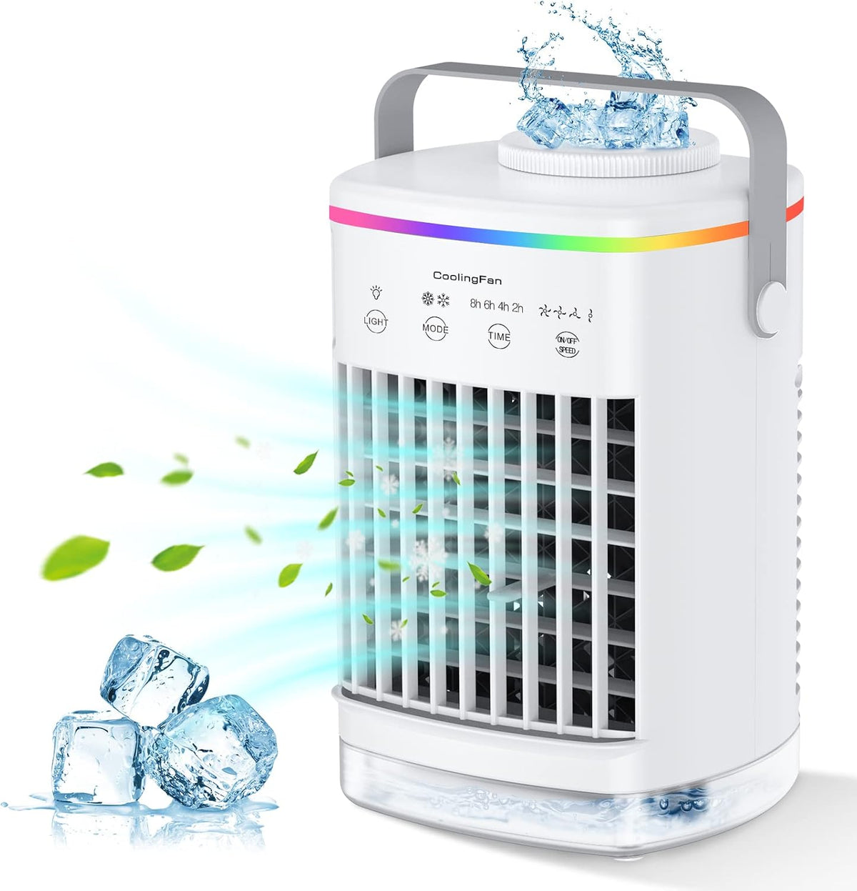 Portable Desktop Air Cooler Fan with 4 Wind Speed, LED Light, 2 Spray Humidify, 2-8H Timer, Pack of 2 E6357