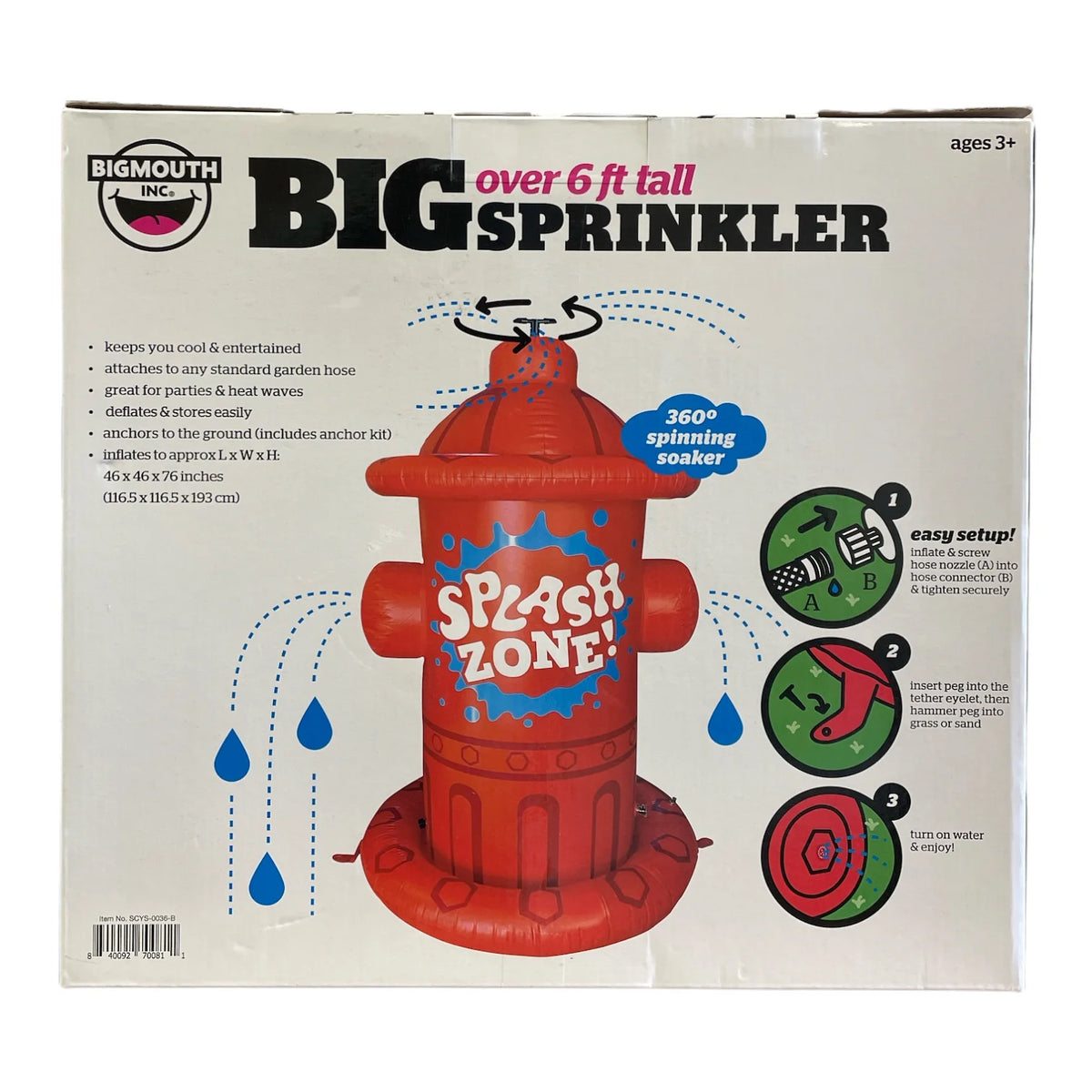 Giant Inflatable Fire Hydrant Sprinkler, 76" Tall, Red N80135