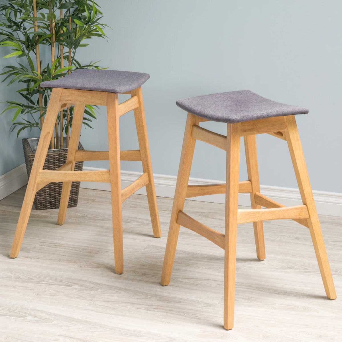 Dark Gray Fabric Backless Barstools, Set of 2 X561597